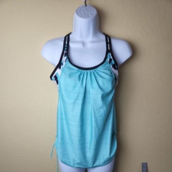 Tops - She Show Double Yoga Tank Top Swim Top Swim‎ Top S animal print aqua racer back
